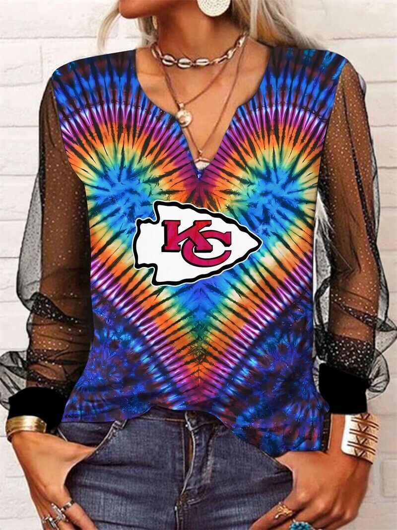 Kansas City Chiefs Long Sleeve V-neck Lace Shirt