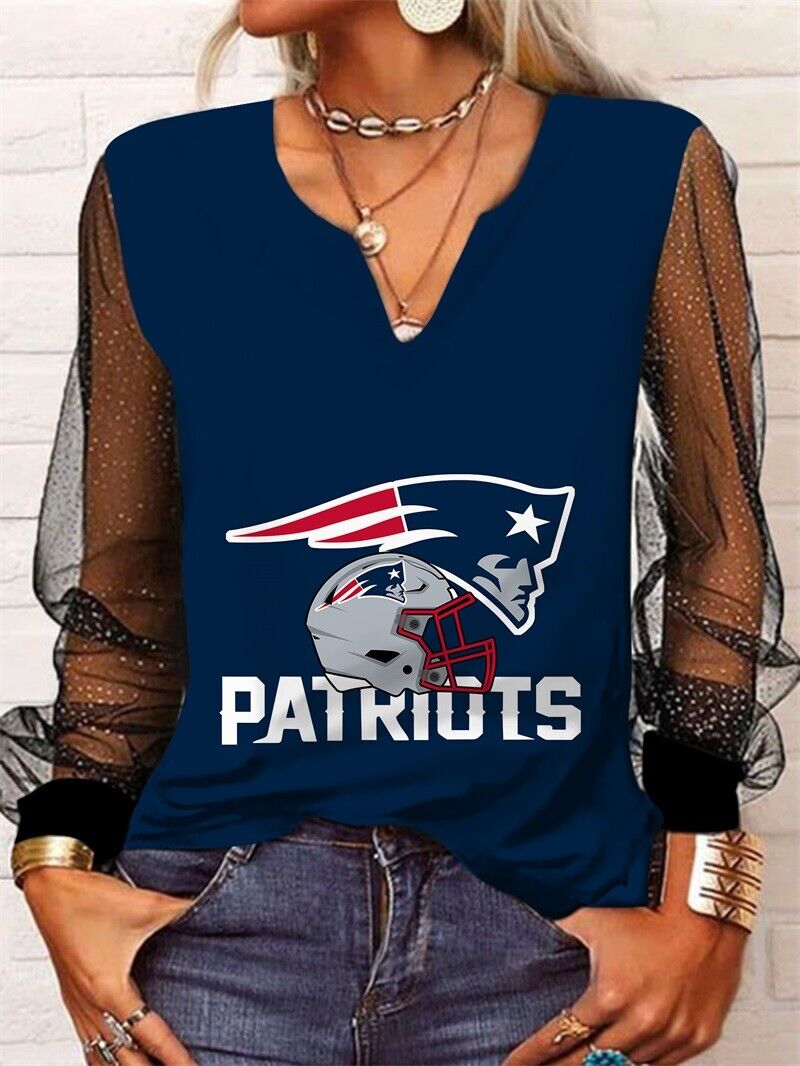 New England Patriots NELong Sleeve V-neck Lace Shirt