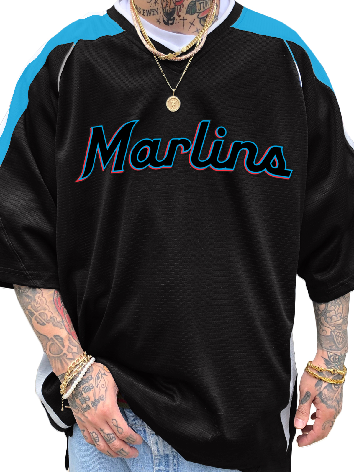 Miami Marlins Short Sleeve V-Neck Jersey Shirt