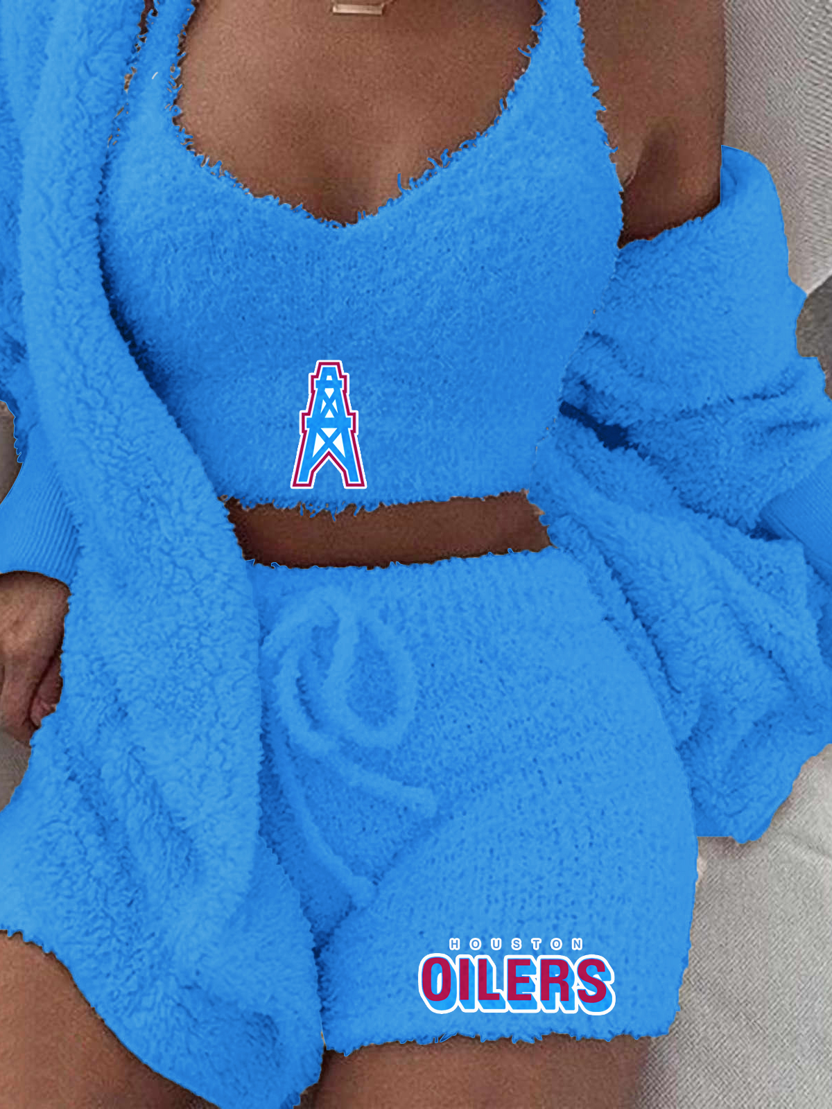 Houston Oilers Cardigan Shorts Vest 3-Piece Suit