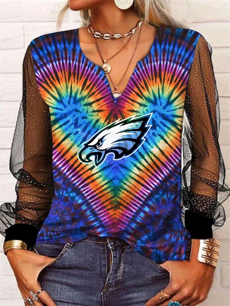 Philadelphia Eagles Long Sleeve V-neck Lace Shirt