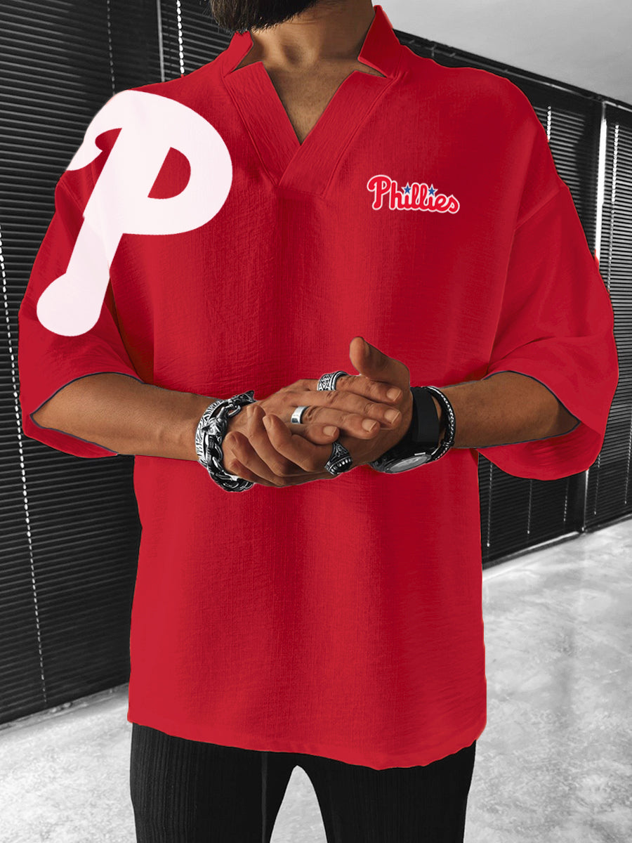 Philadelphia Phillie MLB Men's Comfortable V-Neck Short Sleeve Top