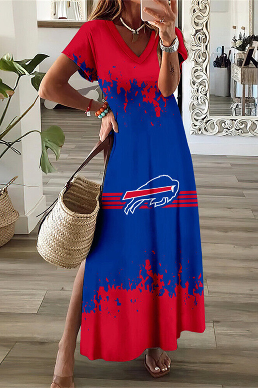 Buffalo Bills V-Neck Sexy Side Slit Long Dress
