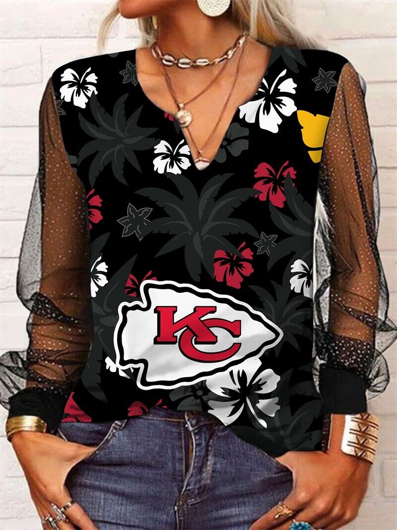 Kansas City Chiefs Long Sleeve V-neck Lace Shirt