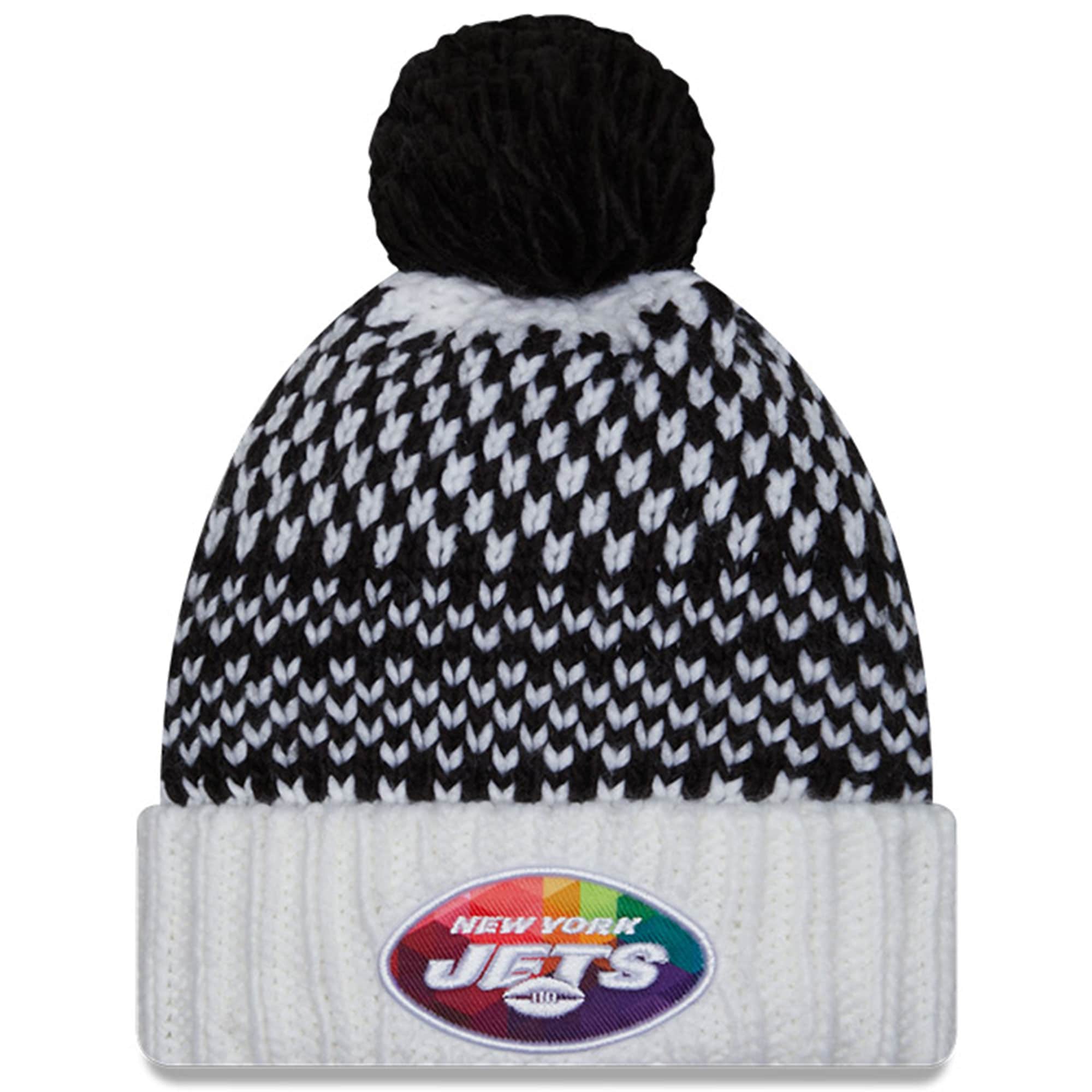 New England Patriots New York Jets Women's Black/White 2023 Crucial Catch Cuffed Pom Knit Hat