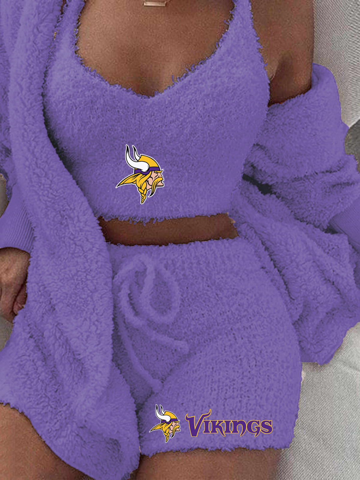 Minnesota Vikings Cardigan Shorts Vest 3-Piece Suit
