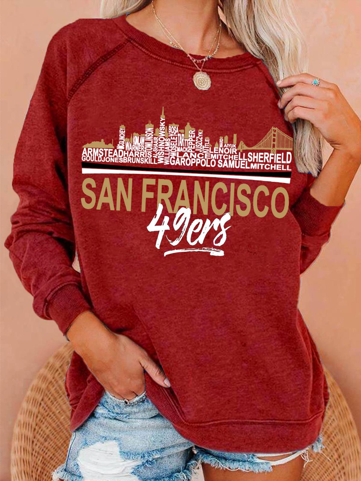 San Francisco 49ers Neutral Vintage Print Crew Neck Pullover Sweatshirt
