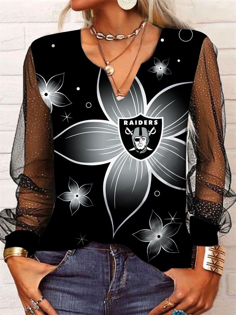 Las Vegas Raiders Long Sleeve V-neck Lace Shirt
