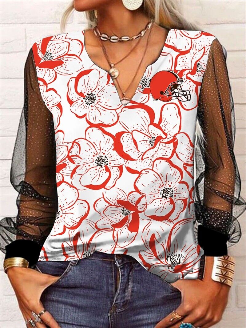 Cleveland Browns Long Sleeve V-neck Lace Shirt