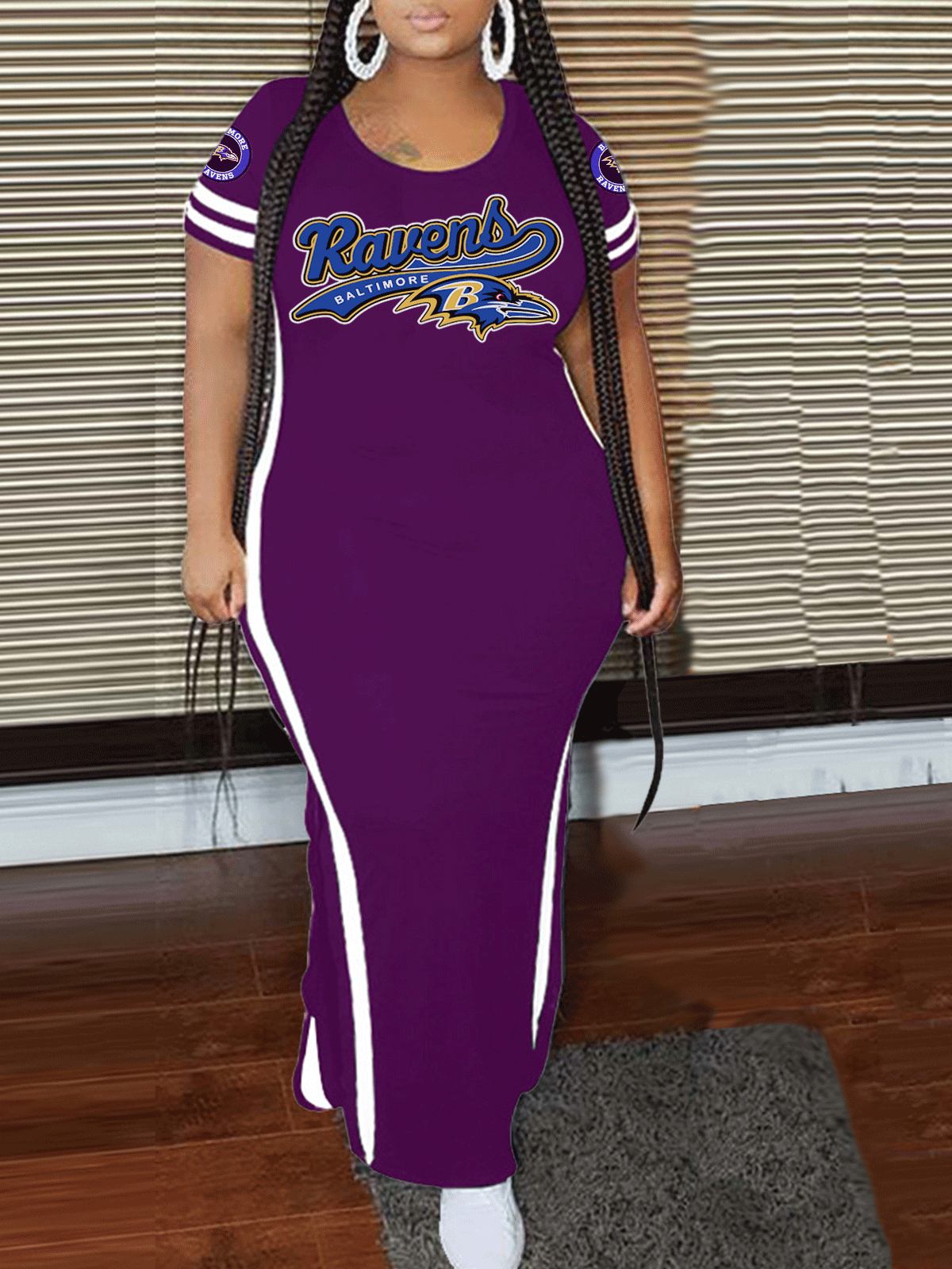 Baltimore Ravens Crew Neck Short Sleeve Striped Colorblock Dress