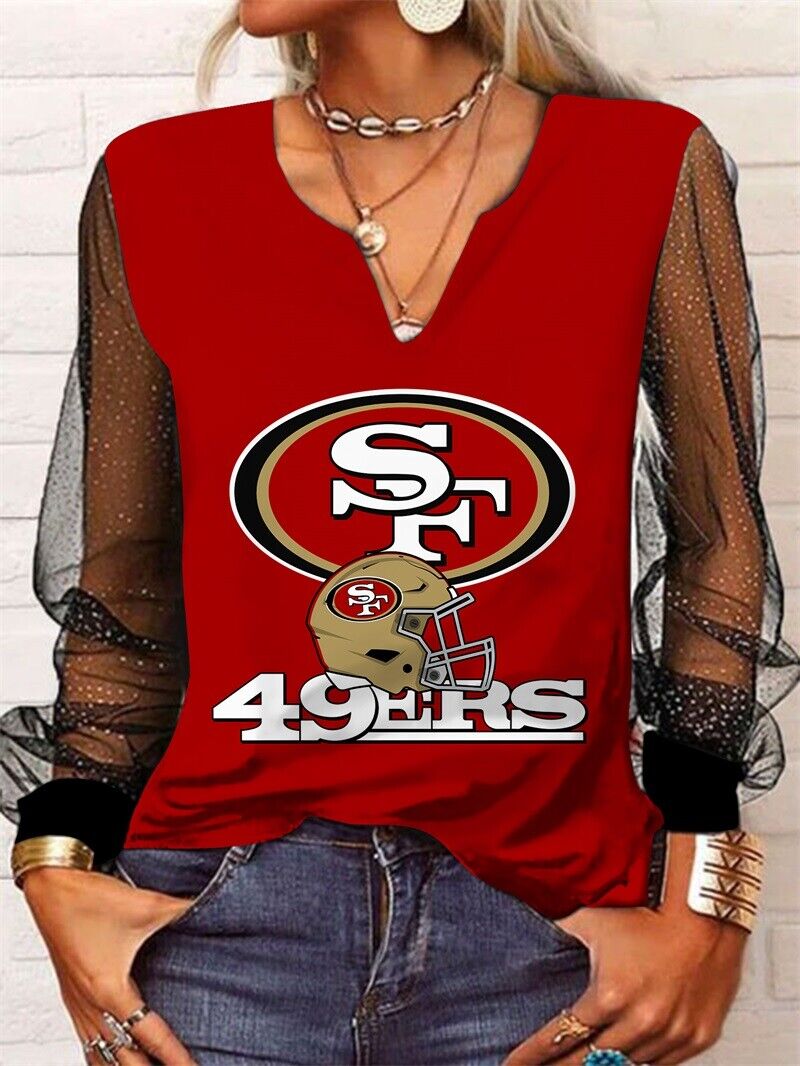 San Francisco 49ers Long Sleeve V-neck Lace Shirt