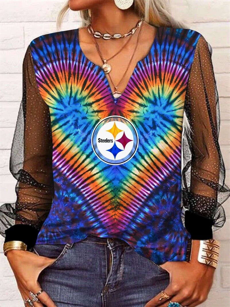 Pittsburgh Steelers Long Sleeve V-neck Lace Shirt