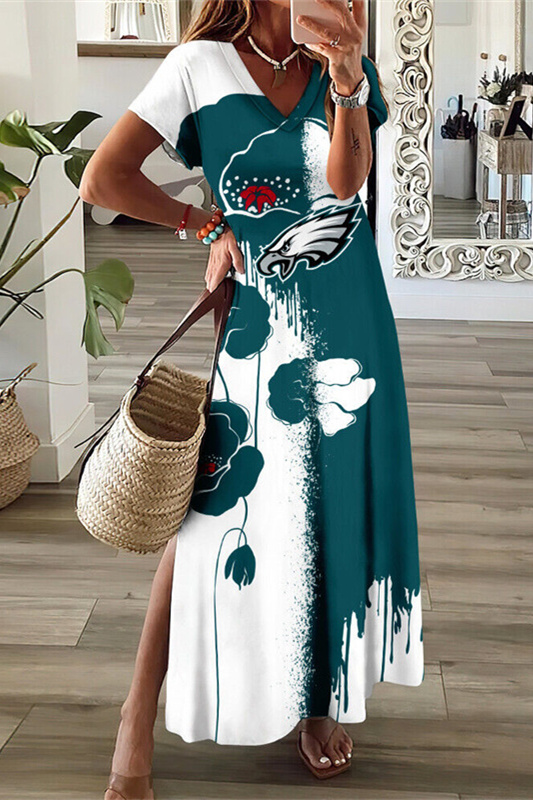 Philadelphia Eagles V-Neck Sexy Side Slit Long Dress