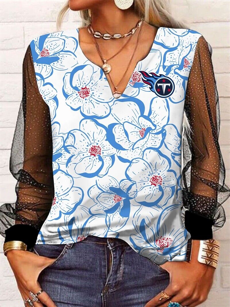 Tennessee Titans Long Sleeve V-neck Lace Shirt