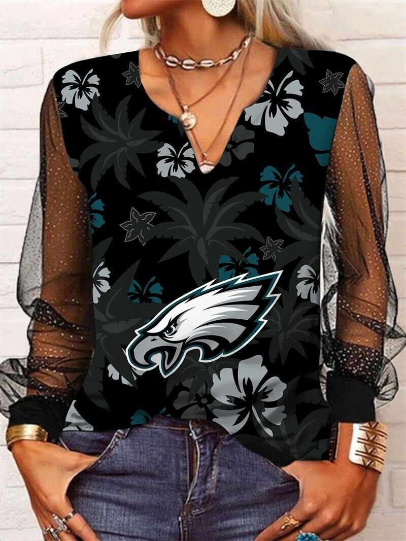 Philadelphia Eagles Long Sleeve V-neck Lace Shirt