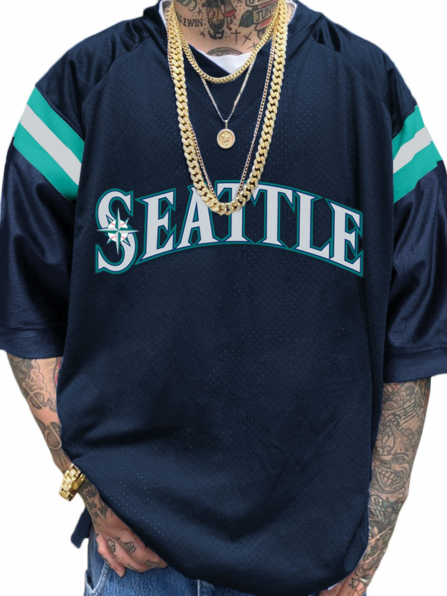 Seattle Mariners MLB Men's Fashion V-Neck Short Sleeve Jersey