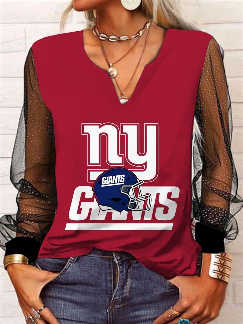 New York Giants Long Sleeve V-neck Lace Shirt