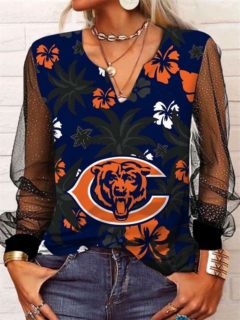 Chicago Bears Long Sleeve V-neck Lace Shirt
