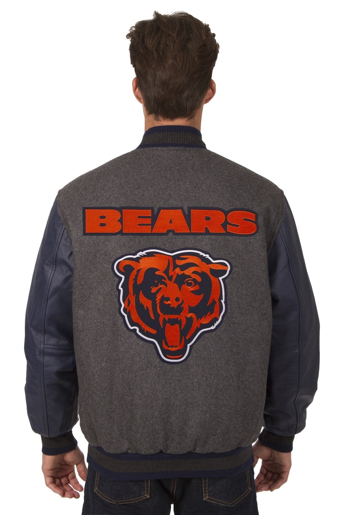 Chicago Bears Reversible Wool and Leather Jacket (Front and Back Logos)