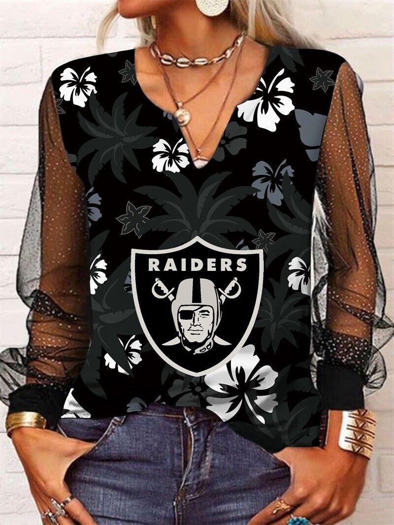 Las Vegas Raiders Long Sleeve V-neck Lace Shirt