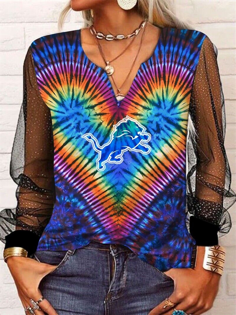 Detroit Lions Long Sleeve V-neck Lace Shirt
