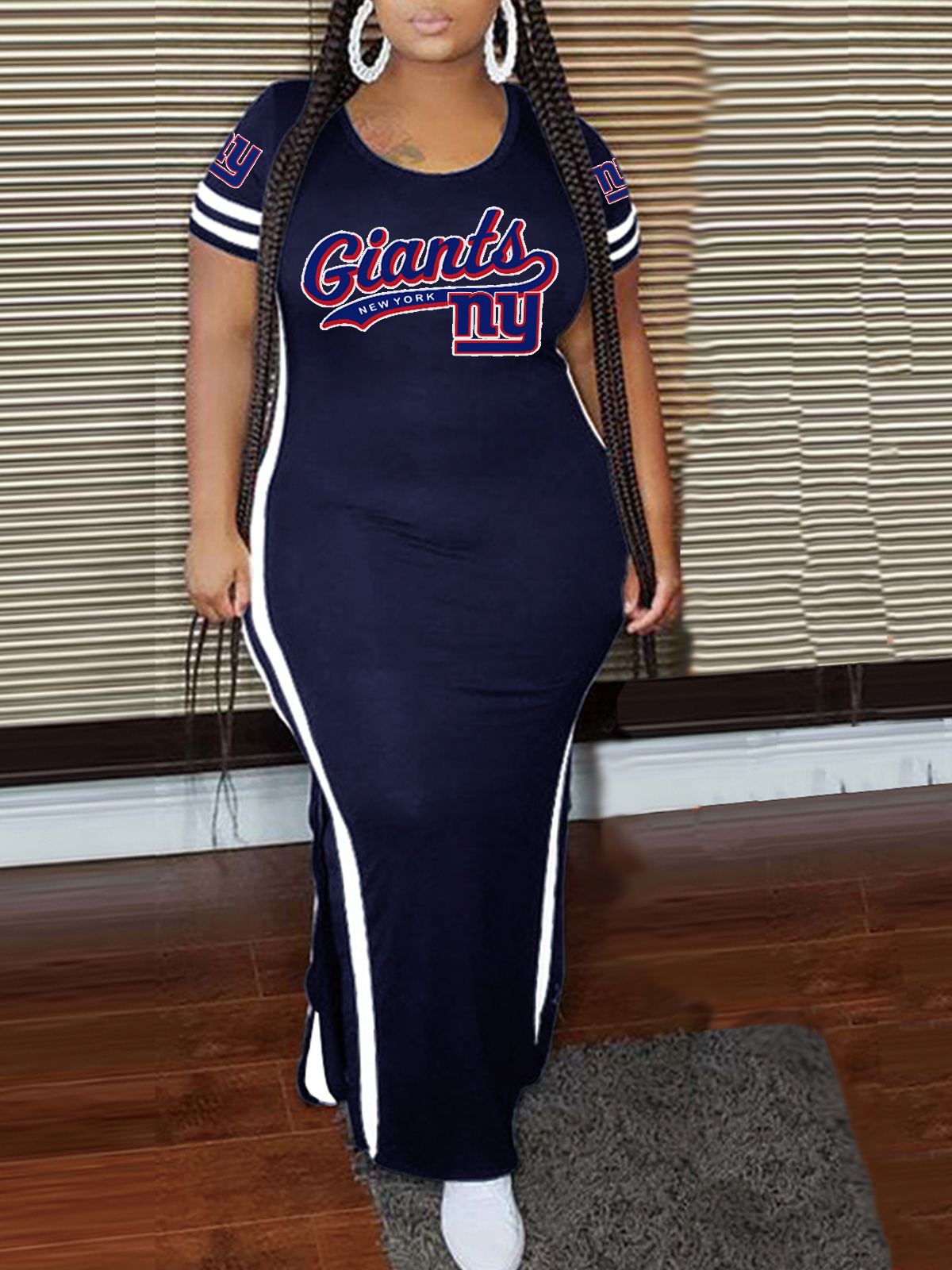 New York Giants Crew Neck Short Sleeve Striped Colorblock Dress