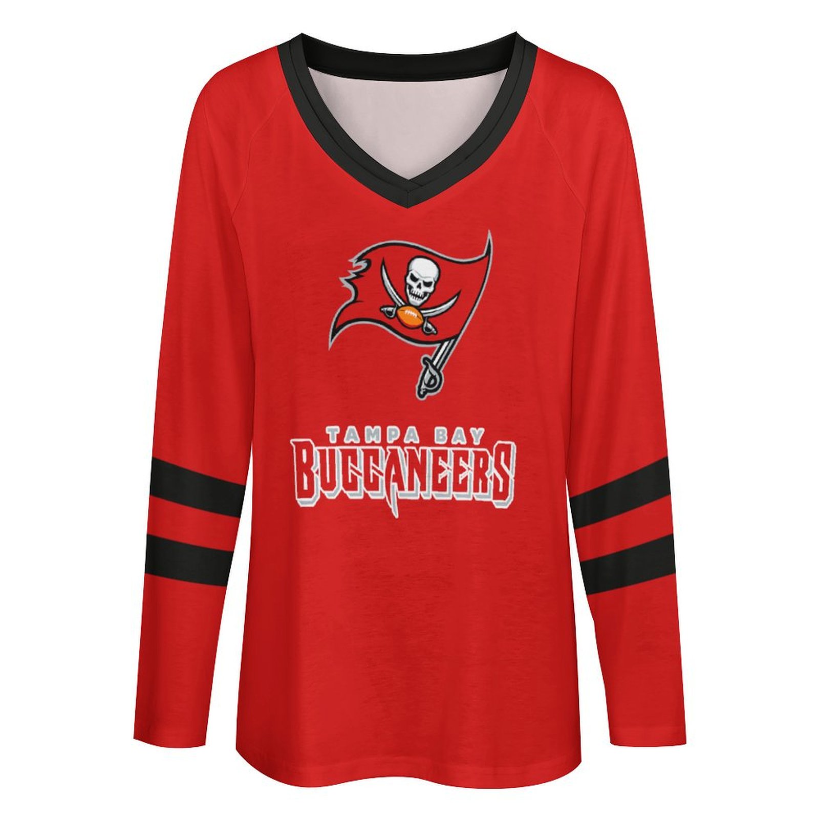 Tampa Bay Buccaneers Women's V-neck Double-layered Long-sleeved Loose T-shirt