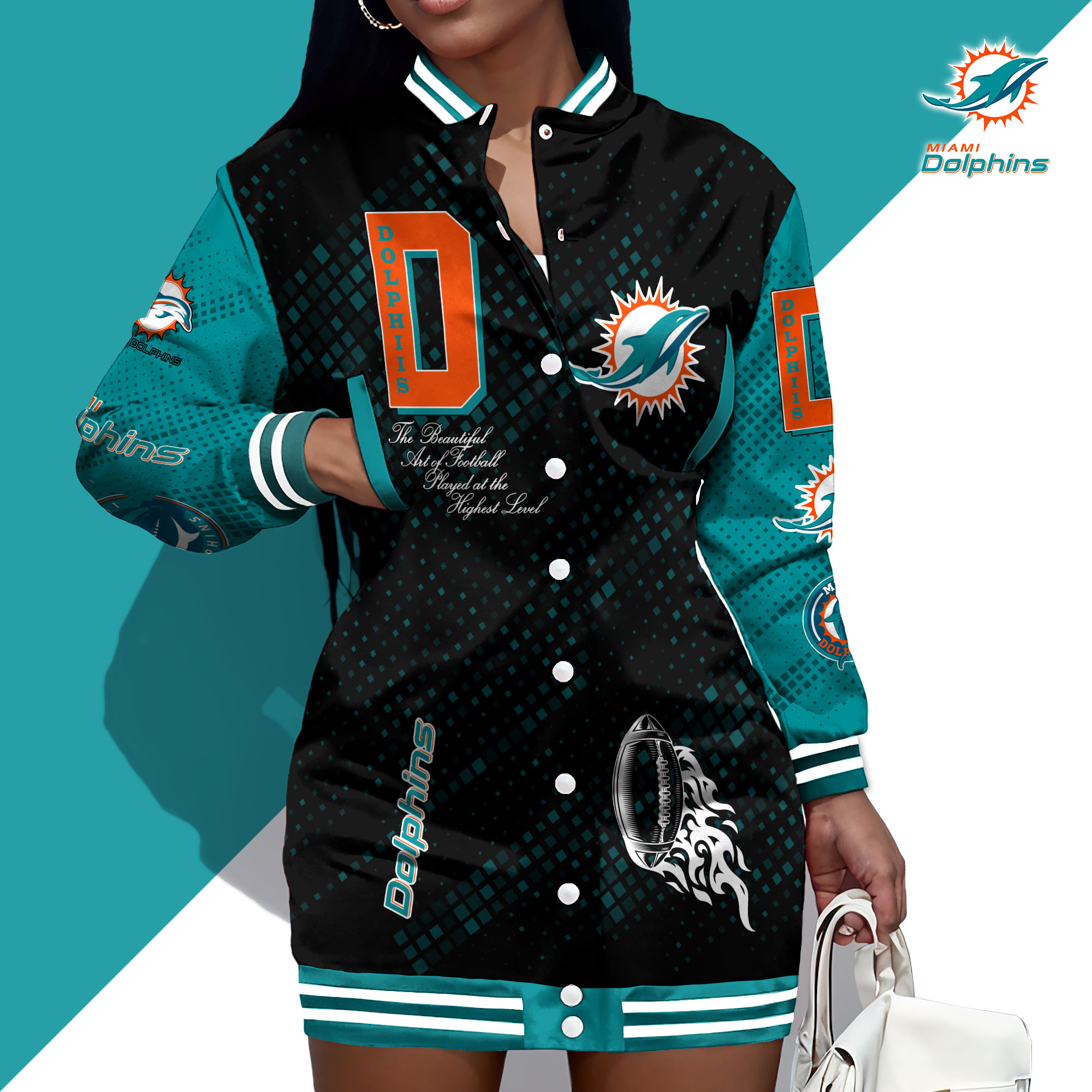 Miami Dolphins Limited Edition Button Down Long Sleeve Jacket Dress
