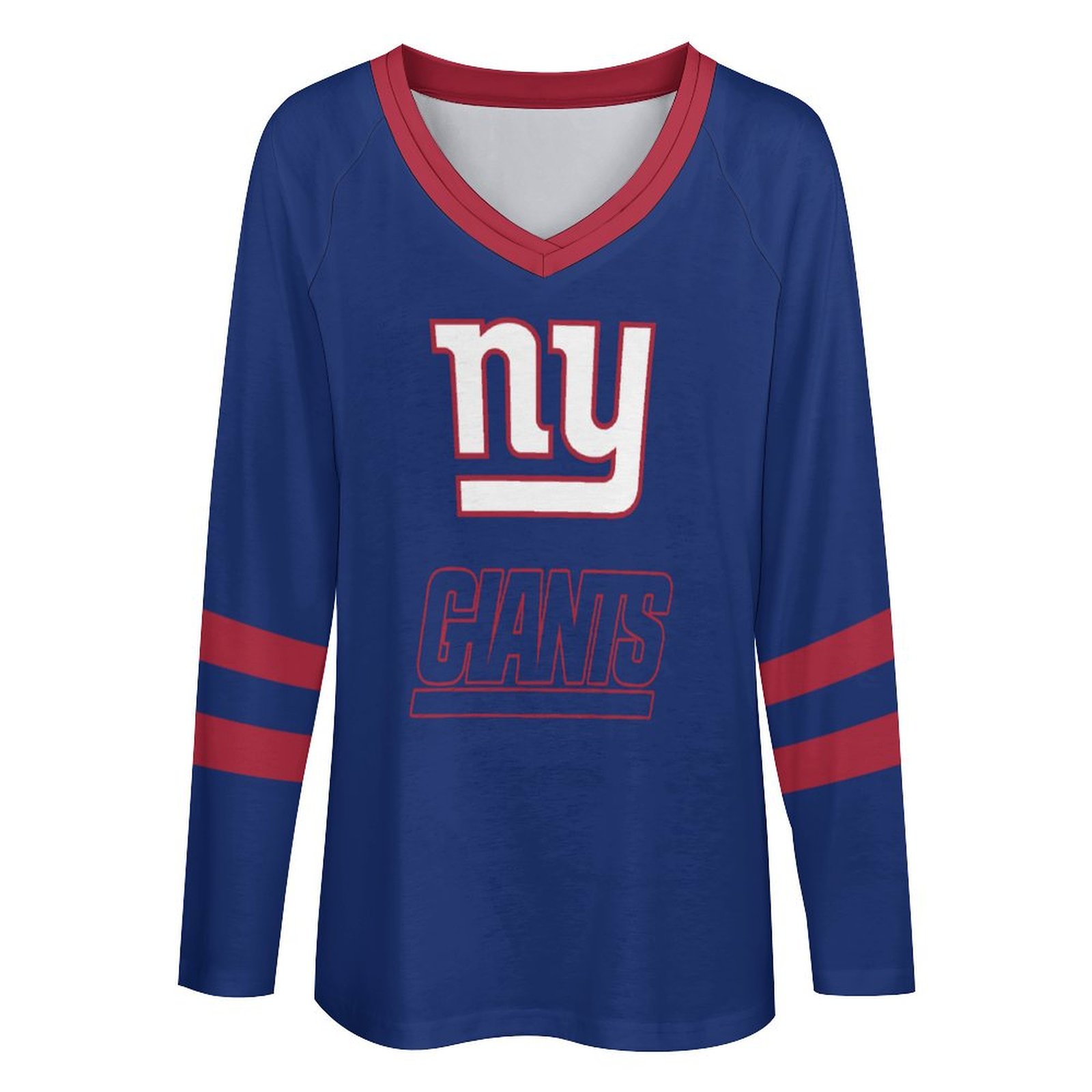 New York Giants Women's V-neck Double-layered Long-sleeved Loose T-shirt