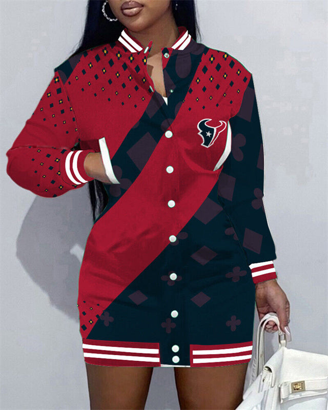 Houston TexansLimited Edition Button Down Long Sleeve Jacket Dress