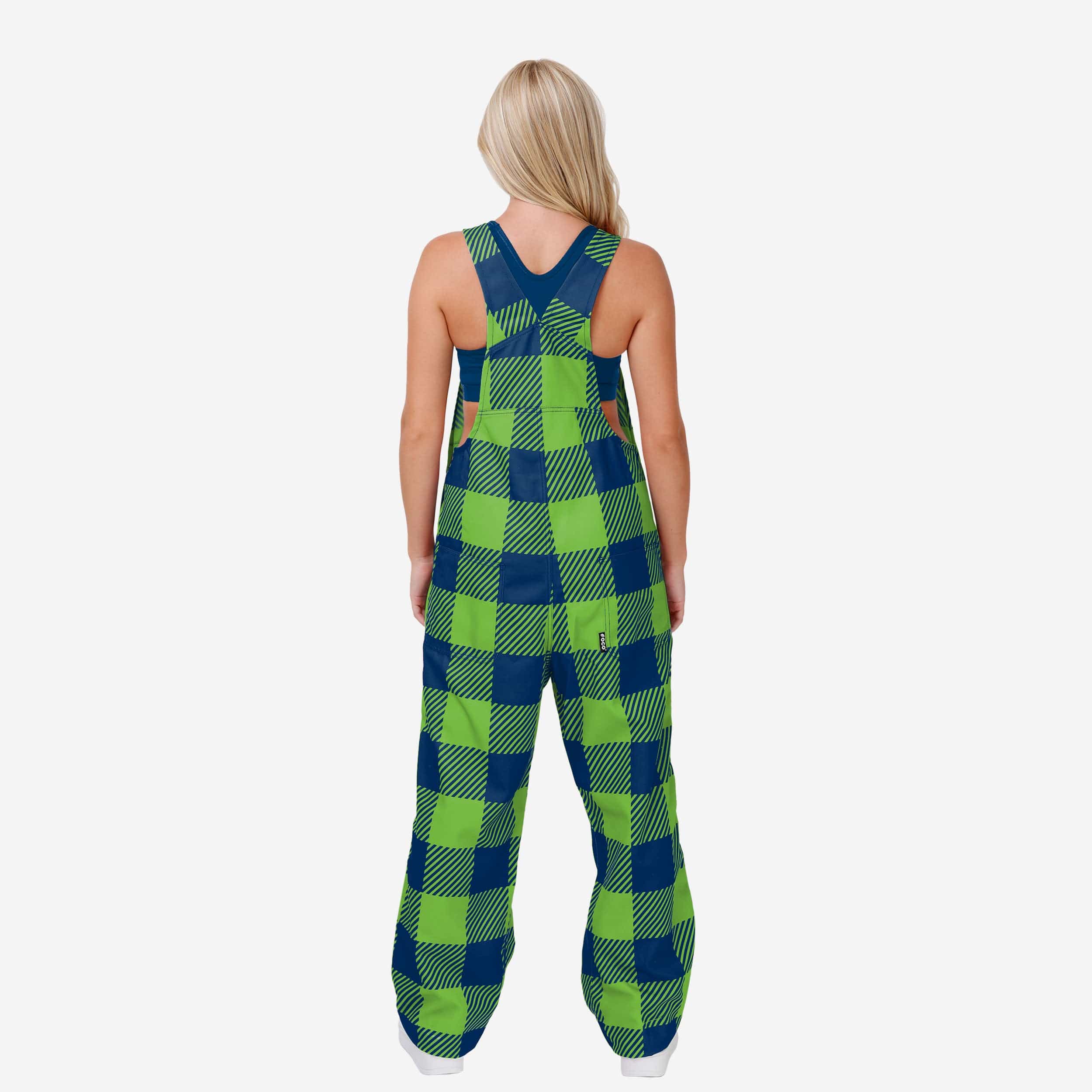 Seattle Seahawks Womens Plaid Bib Overalls