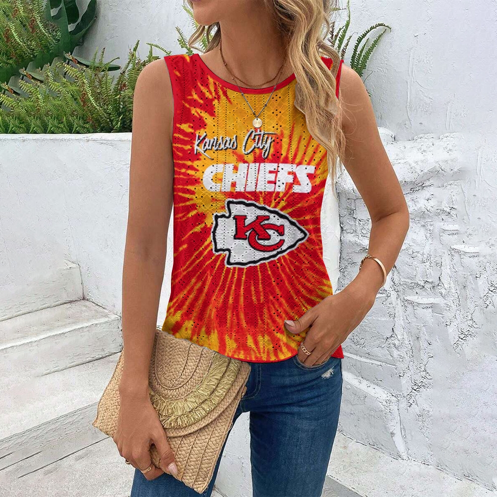 Kansas City Chiefs Cut Out Wrap Cross Wrap Back Asymmetrical Beach Tank Top