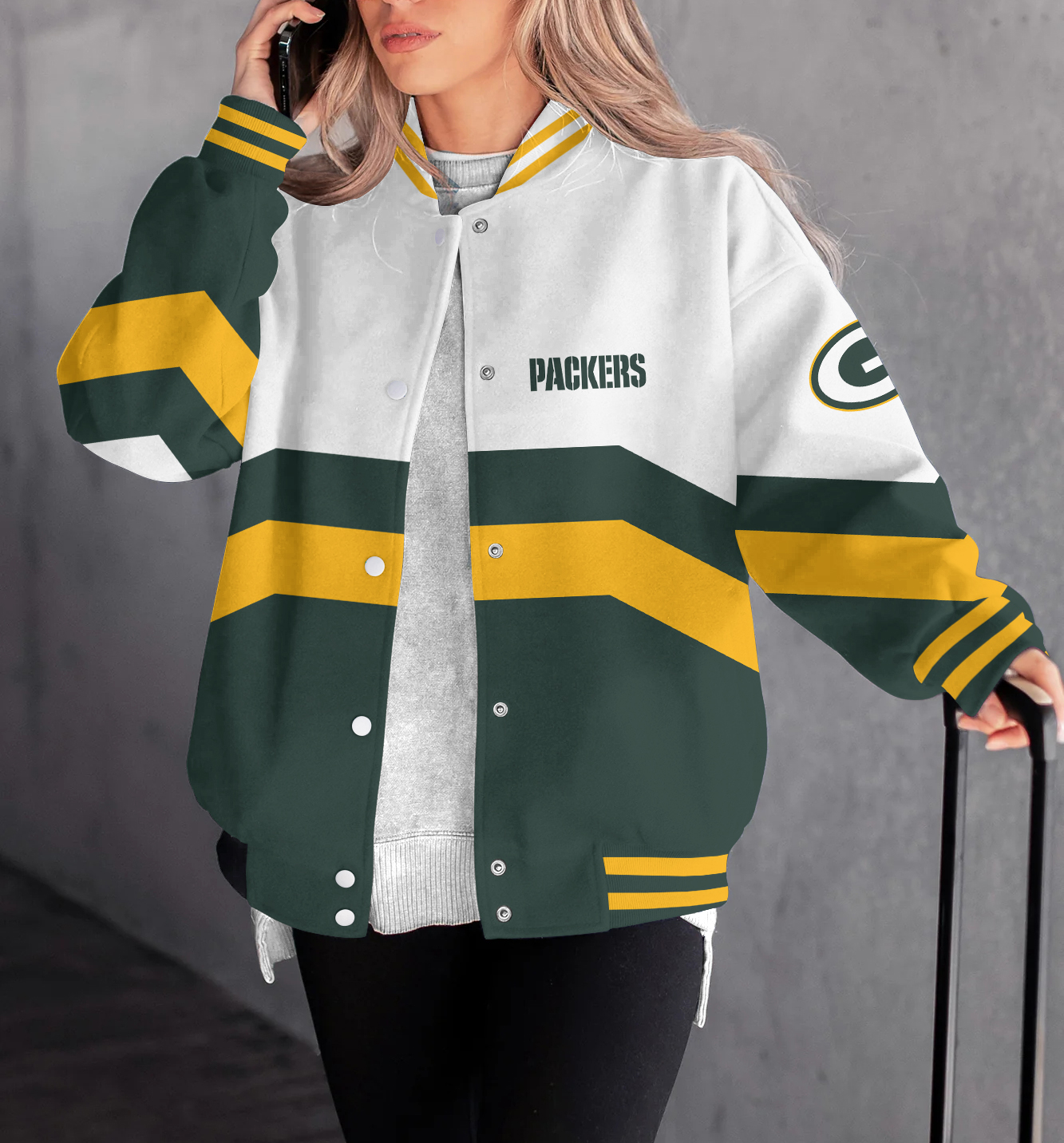 Green Bay Packers Women's Long Pass Full- Snap Casual Jacket