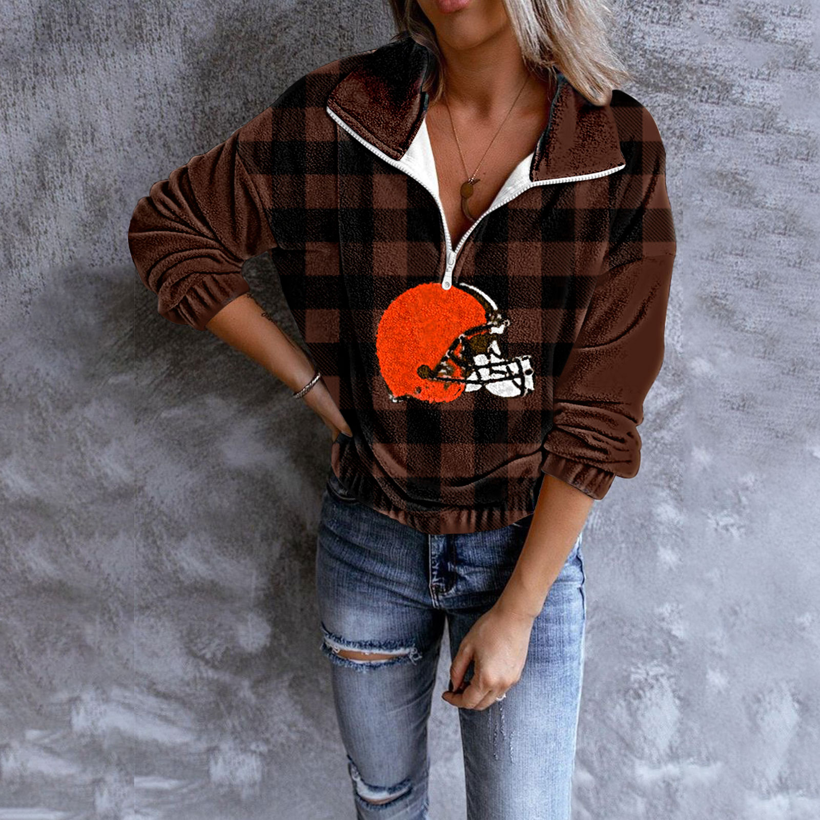 Unisex Plaid Quarter Zip Sweatshirt