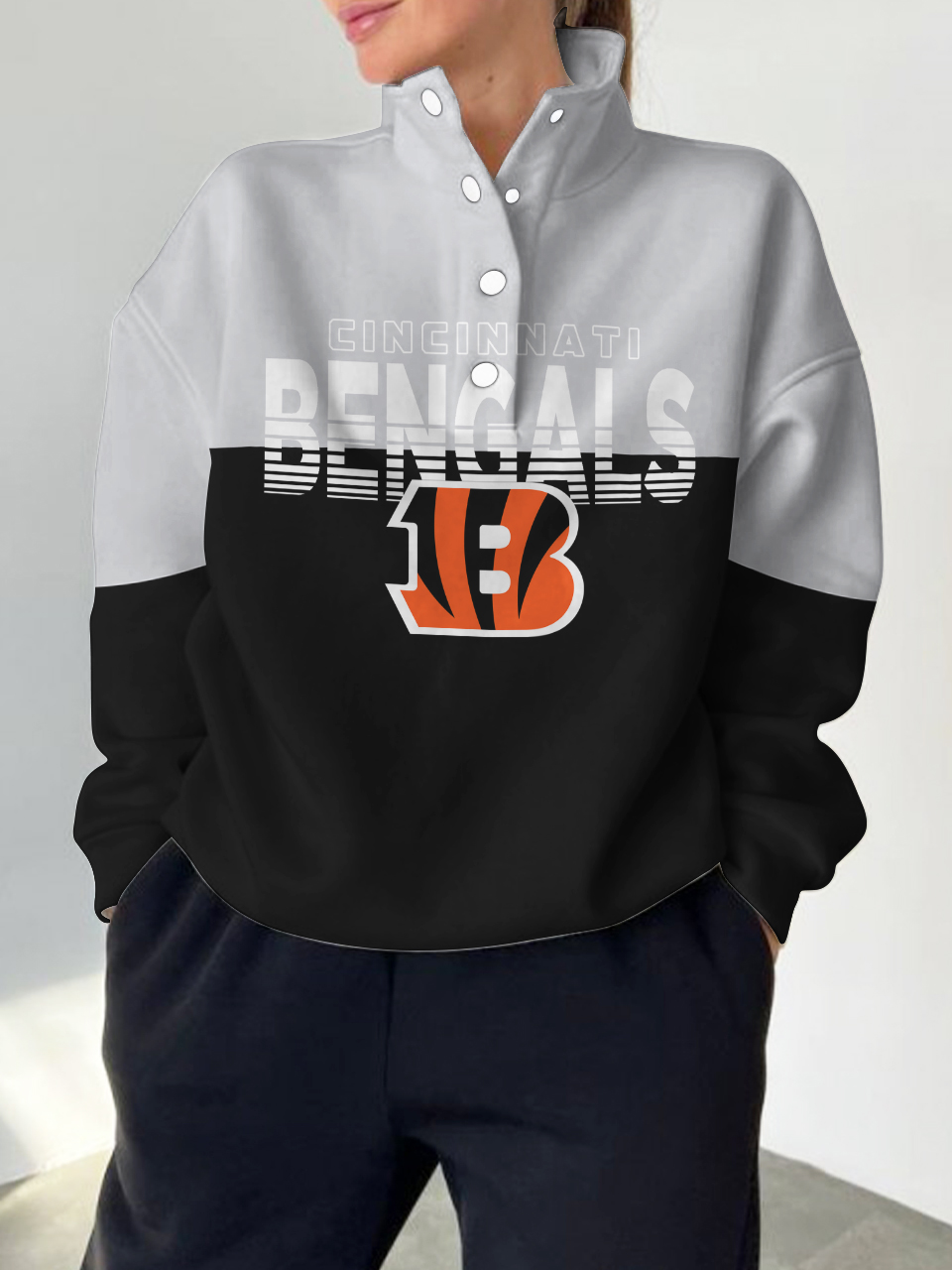 Cincinnati Bengals 2025 New Design Casual Snap  Mockneck Pullover