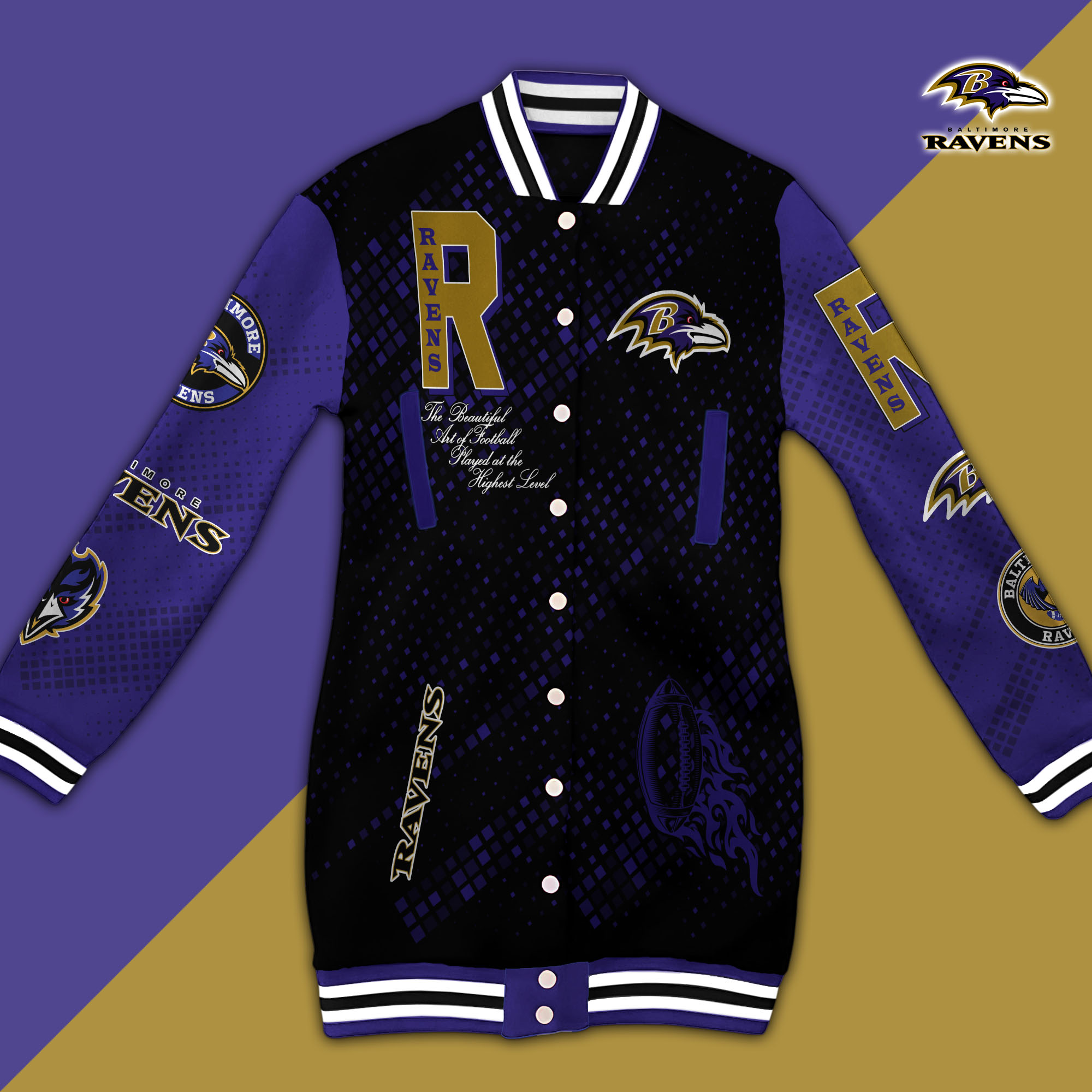 Baltimore Ravens Limited Edition Button Down Long Sleeve Jacket Dress
