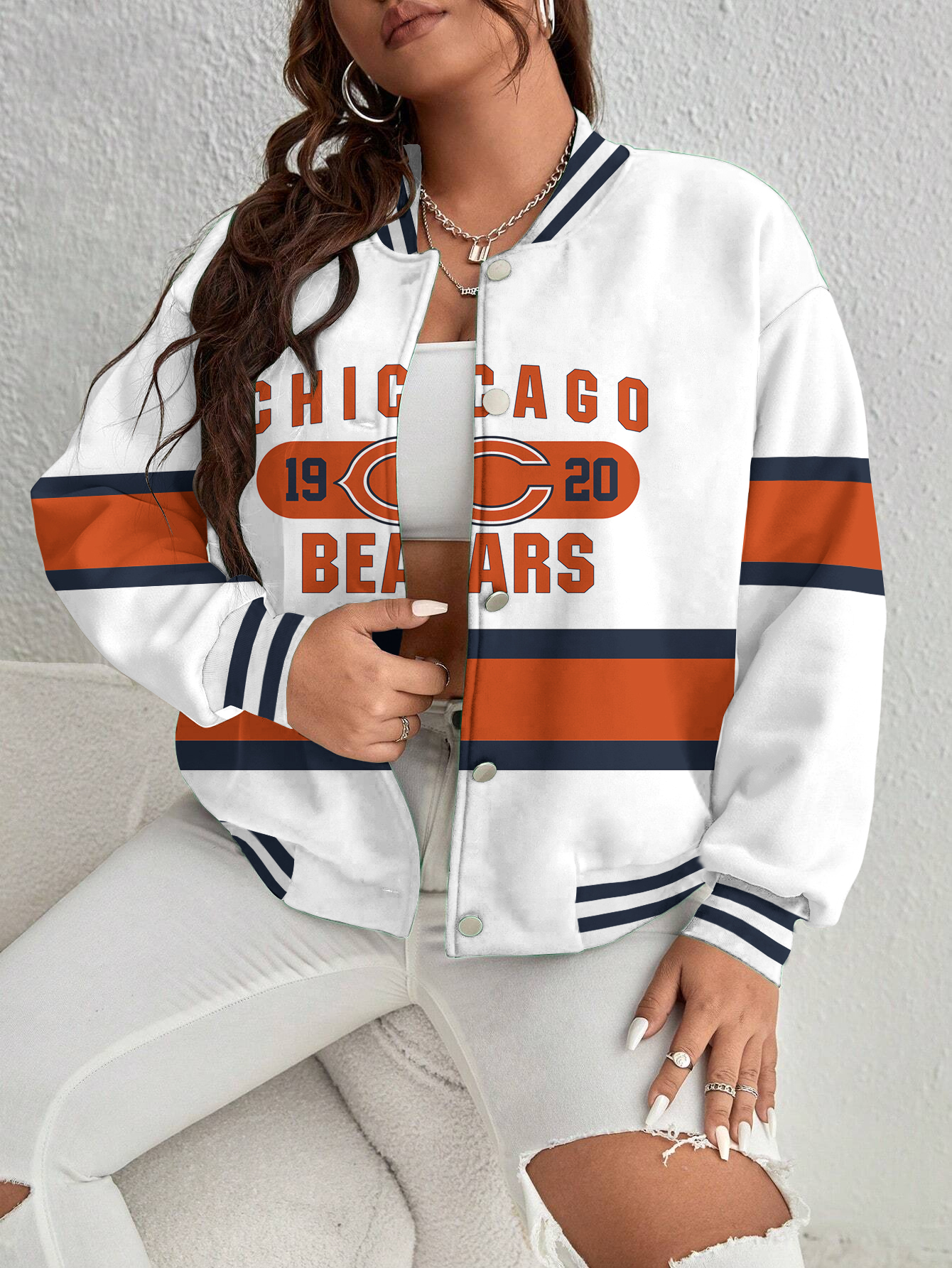 Chicago Bears Women's Long Pass Full- Snap Casual Jacket