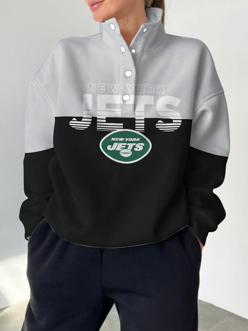 New York Jets 2025 New Design Casual Snap  Mockneck Pullover