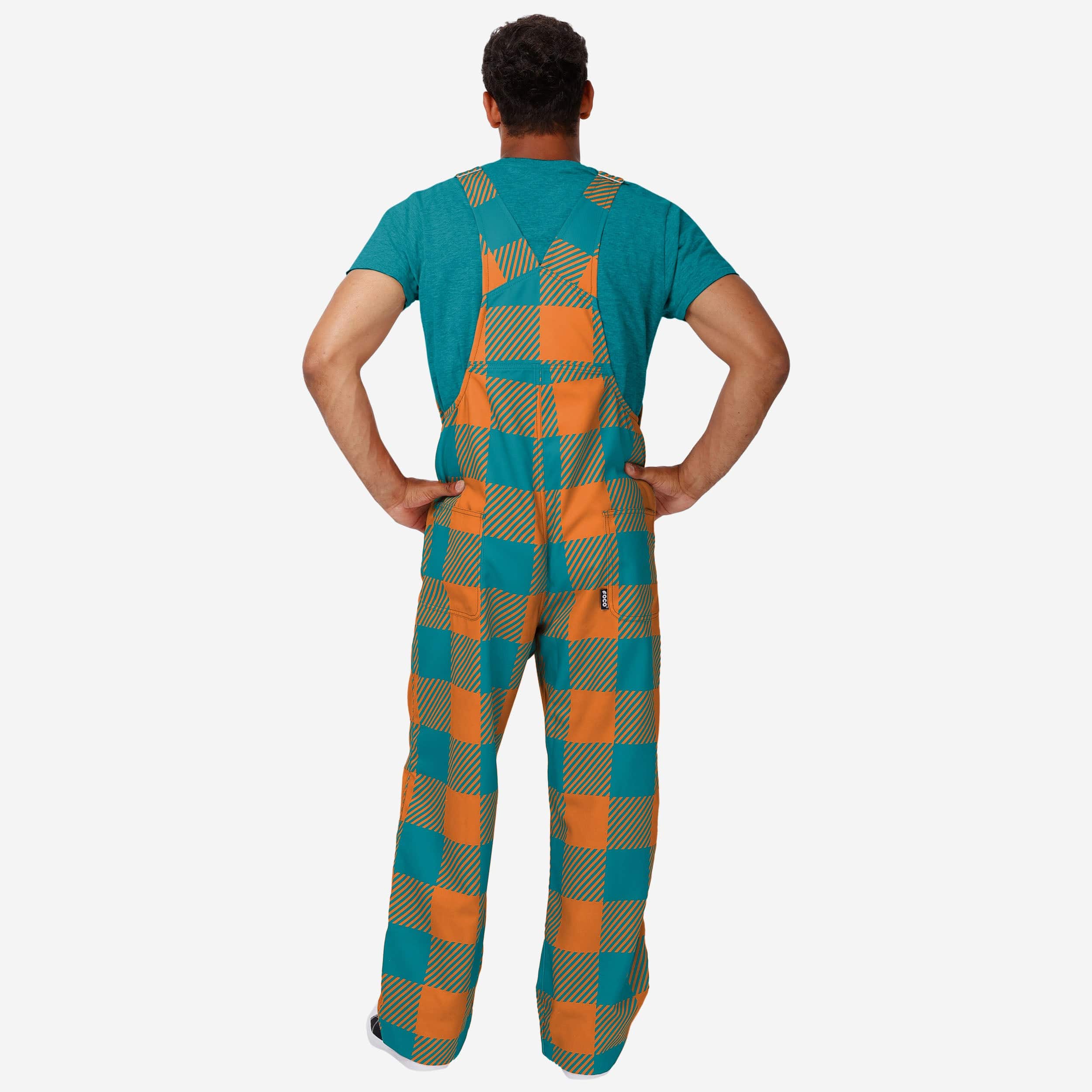 Miami Dolphins Mens Plaid Bib Overalls