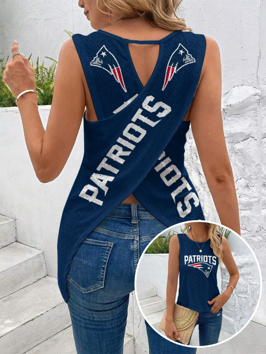 New England Patriots Cut Out Wrap Cross Wrap Back Asymmetrical Beach Tank Top