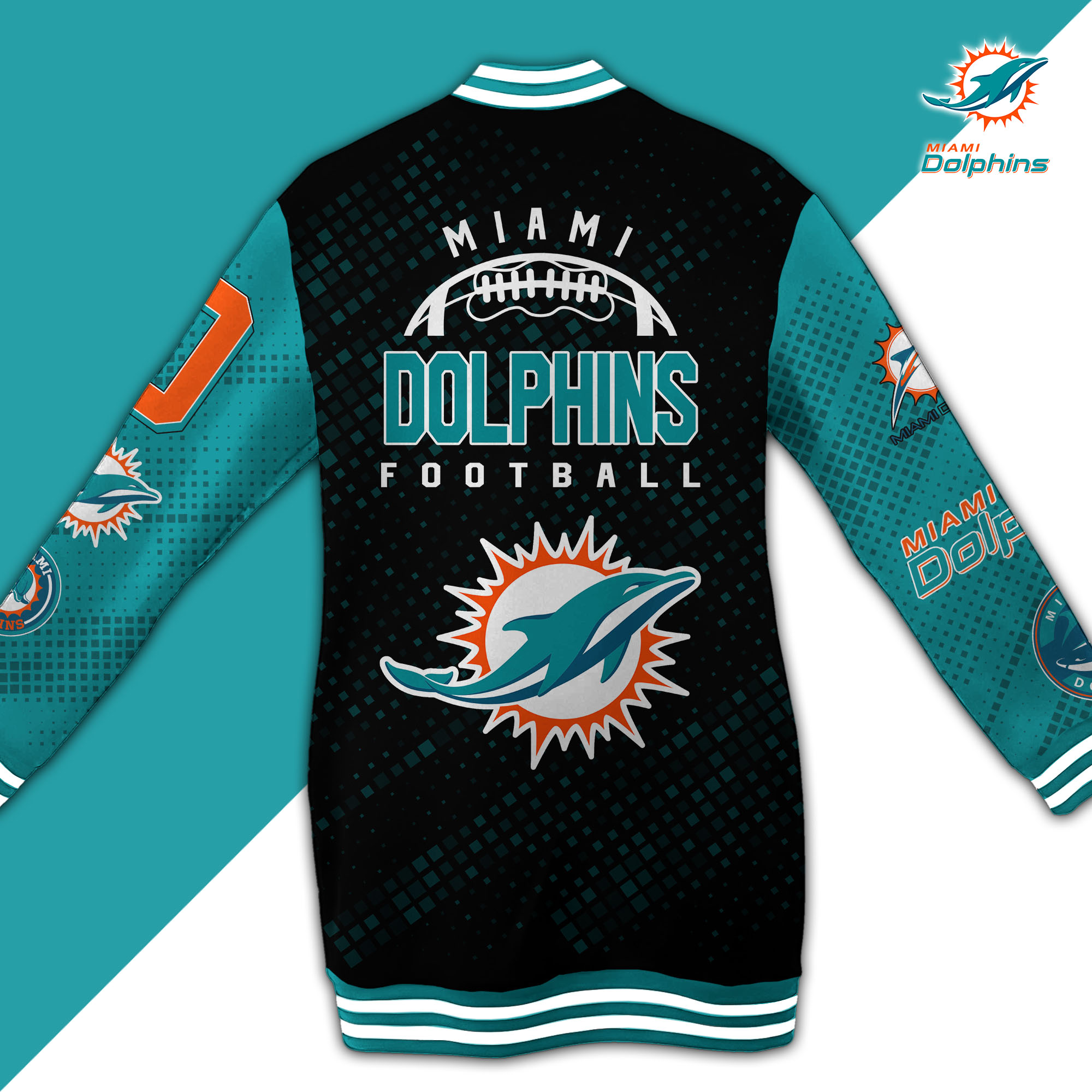 Miami Dolphins Limited Edition Button Down Long Sleeve Jacket Dress