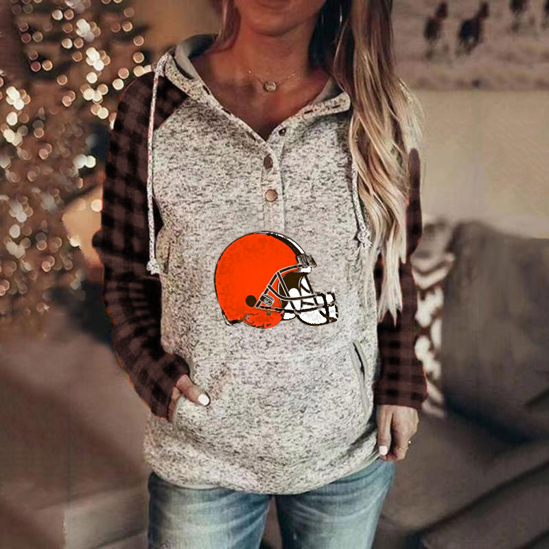 casual Plaid stitched print Hoodie