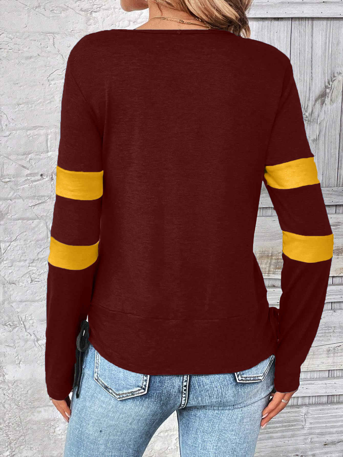 Contrast draped side drawstring T-shirt