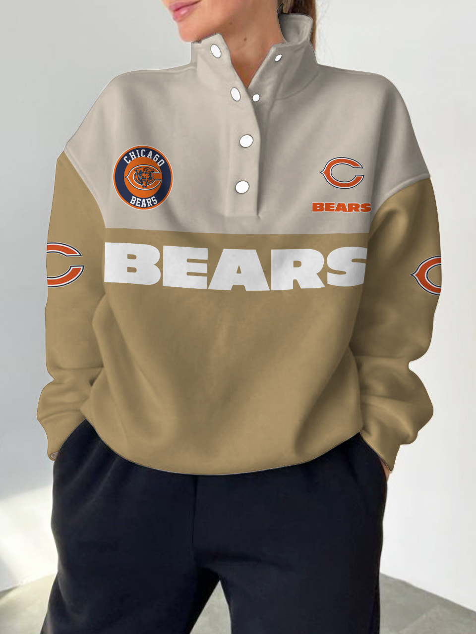 Chicago Bears 2025 New Design Casual Snap  Mockneck Pullover