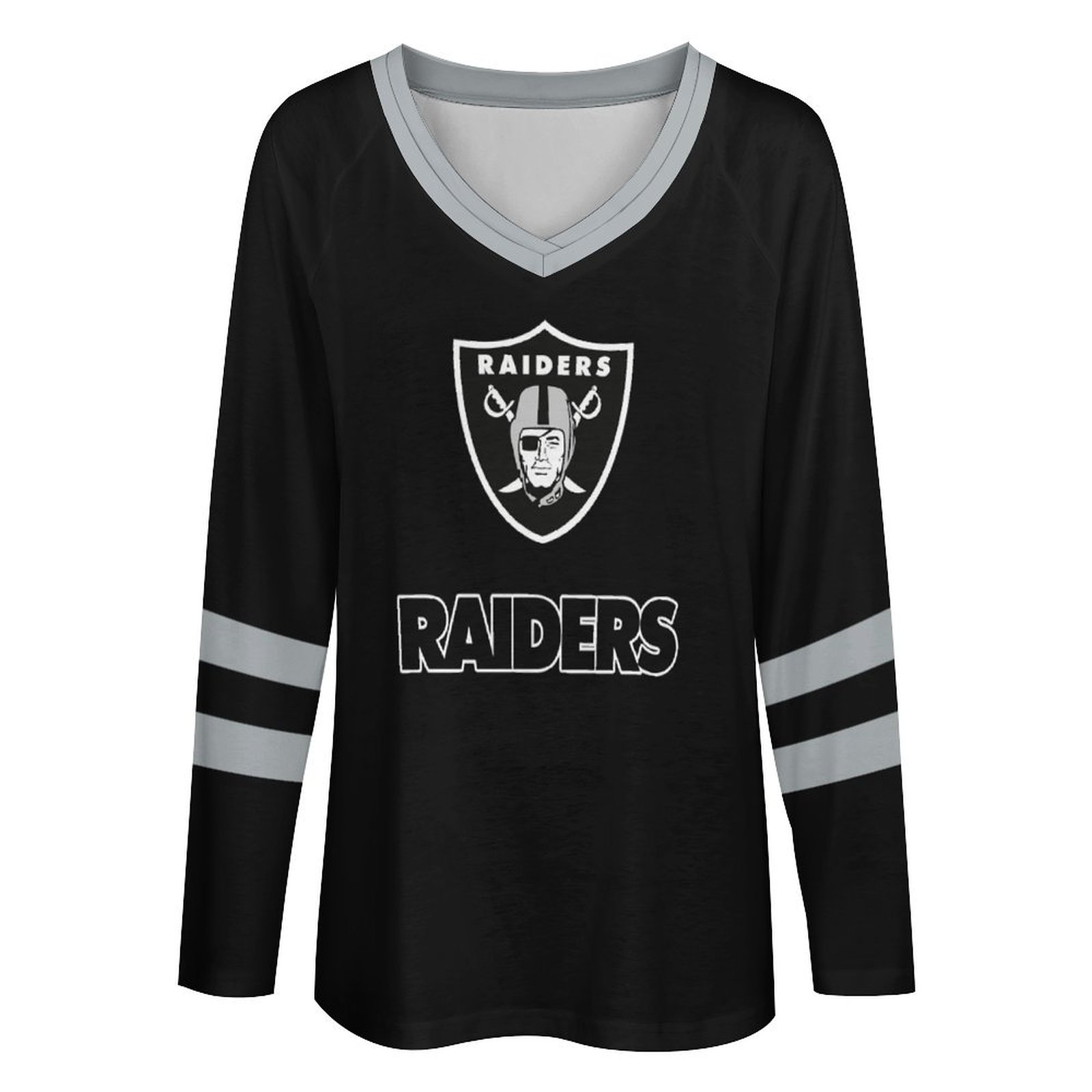 Las Vegas Raiders Women's V-neck Double-layered Long-sleeved Loose T-shirt
