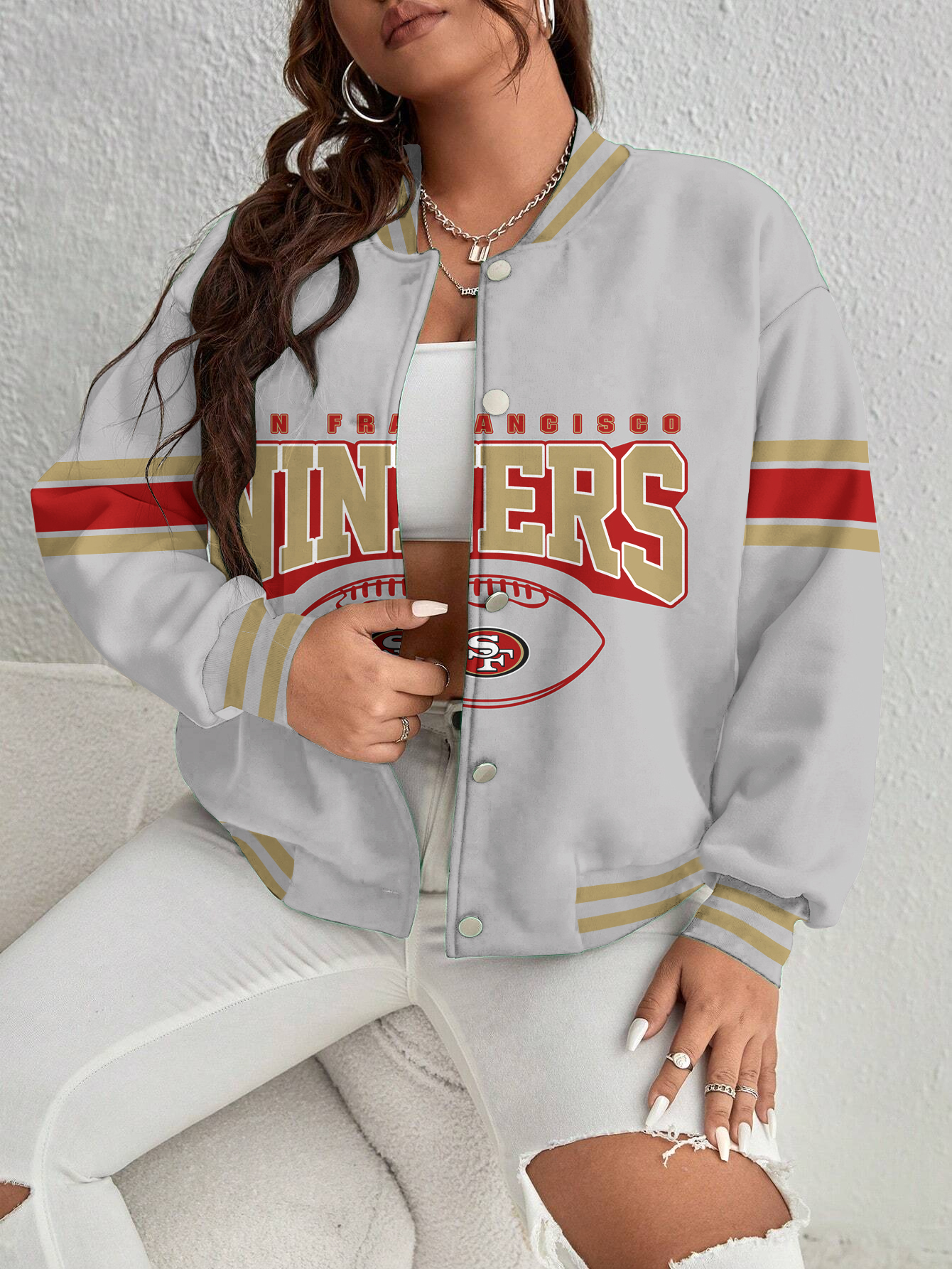 San Francisco 49ers Women's Long Pass Full- Snap Casual Jacket