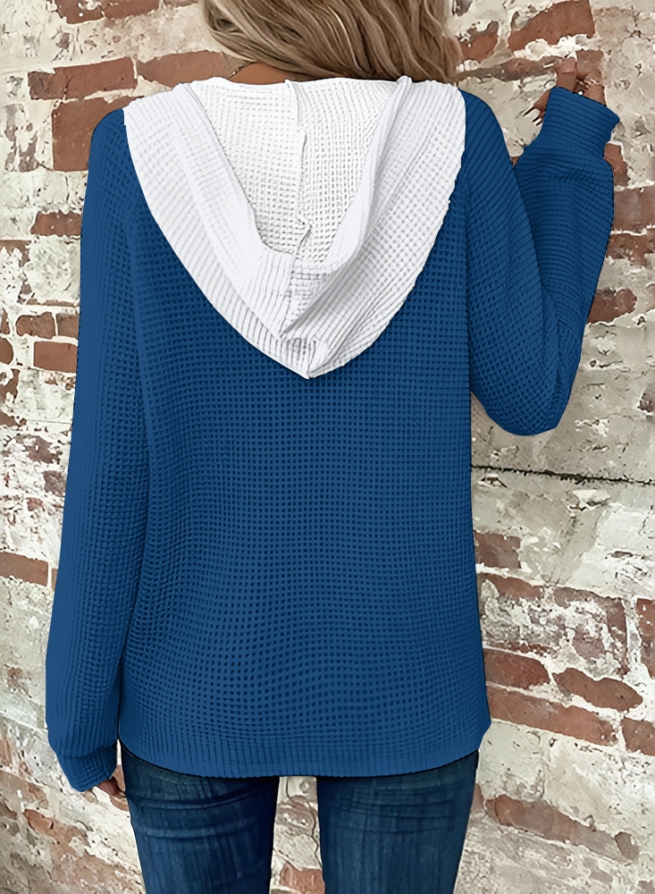 Half Button Raglan Sleeve Drawstring Hoodie