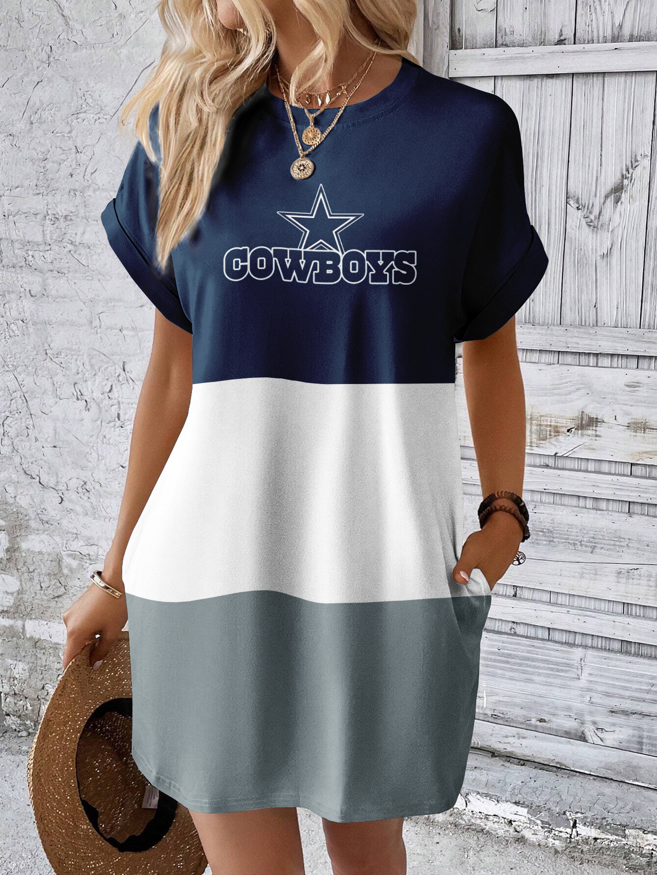 Dallas Cowboys Solid Hidden Pocket Batwing Sleeve Tee Dress