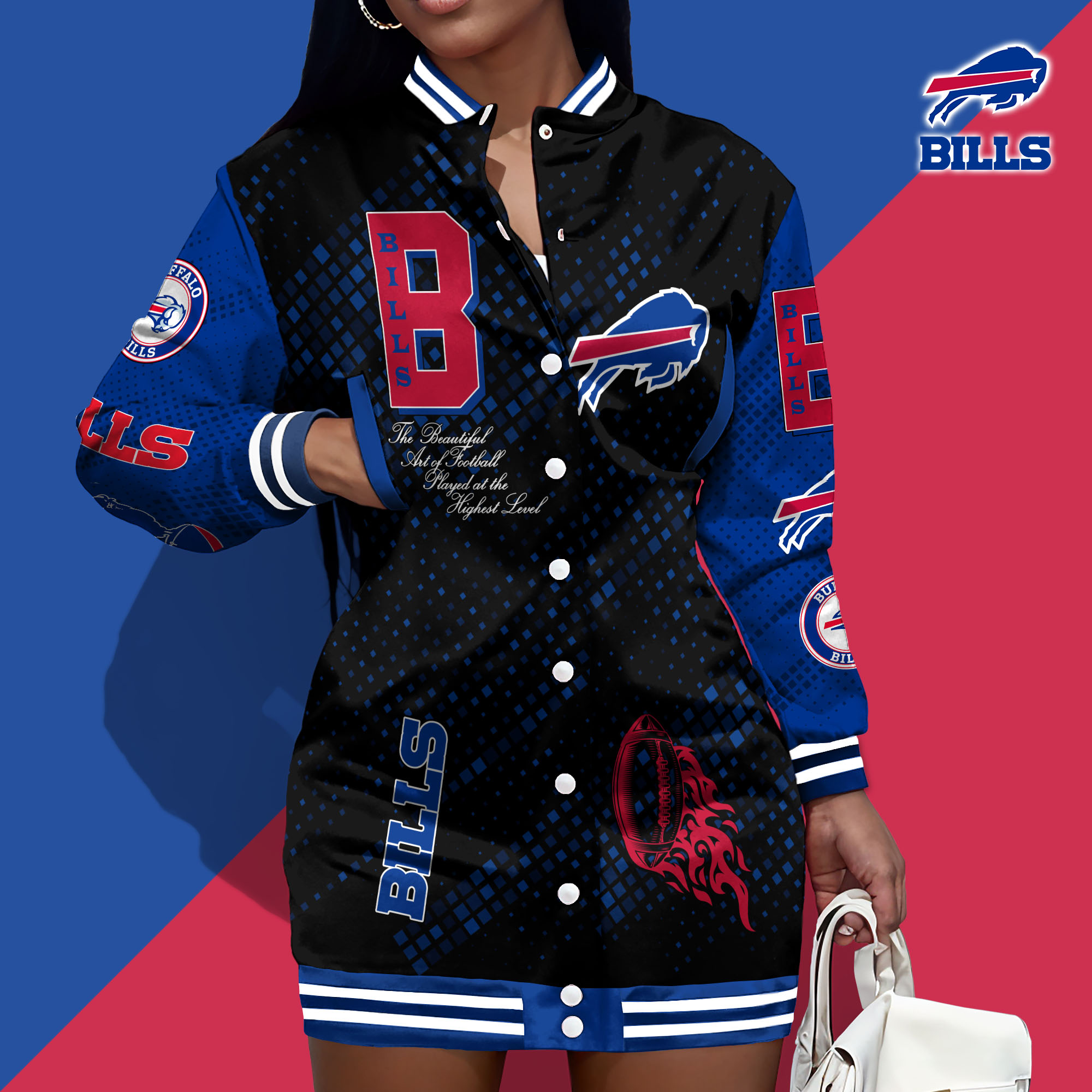 Buffalo Bills Limited Edition Button Down Long Sleeve Jacket Dress
