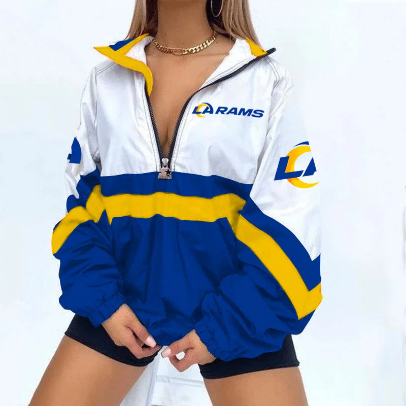 Women's Football Print V Neck Zipper Sweatshirt Jacket